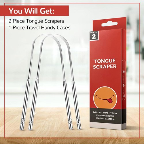 Regine Switzerland Tongue Scraper - Metal Tongue Cleaner for Adults with Travel Case | 2 Pack