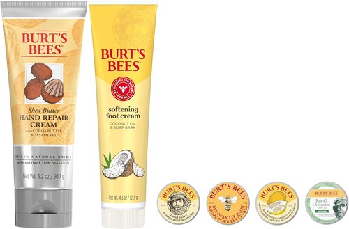 Burt's Bees Classics Gift Set - 6 Essential Products in Giftable Tin | Cuticle Cream, Hand Salve, Lip Balm & More