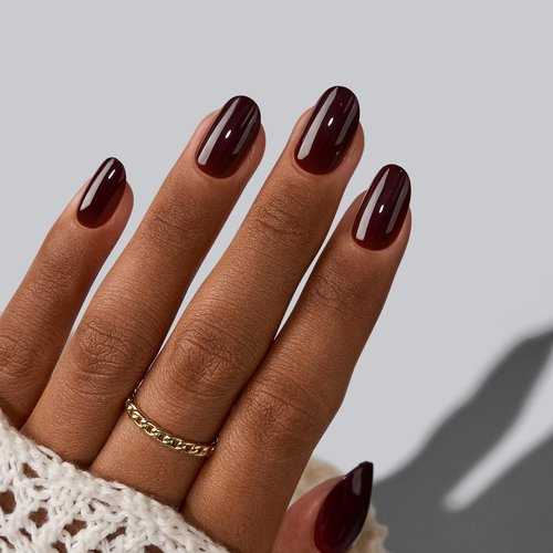 BTArtbox Press On Nails Short - Dark Red Press on Nails, Short Oval Fake Nails with Nail Glue, Fit Perfectly & Natural Reusable Stick on Nails in 16 Sizes Soft Gel Nail Kit, Coffee Bean
