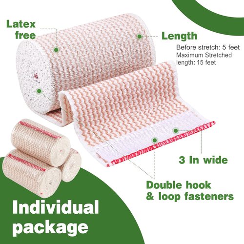 AZEN Premium 24 Pack Elastic Bandage Wrap 3 Inch, Compression Wrap Bandage for Legs, Lymphedema Wraps for Legs, Ankle, Knee, Tummy, Body