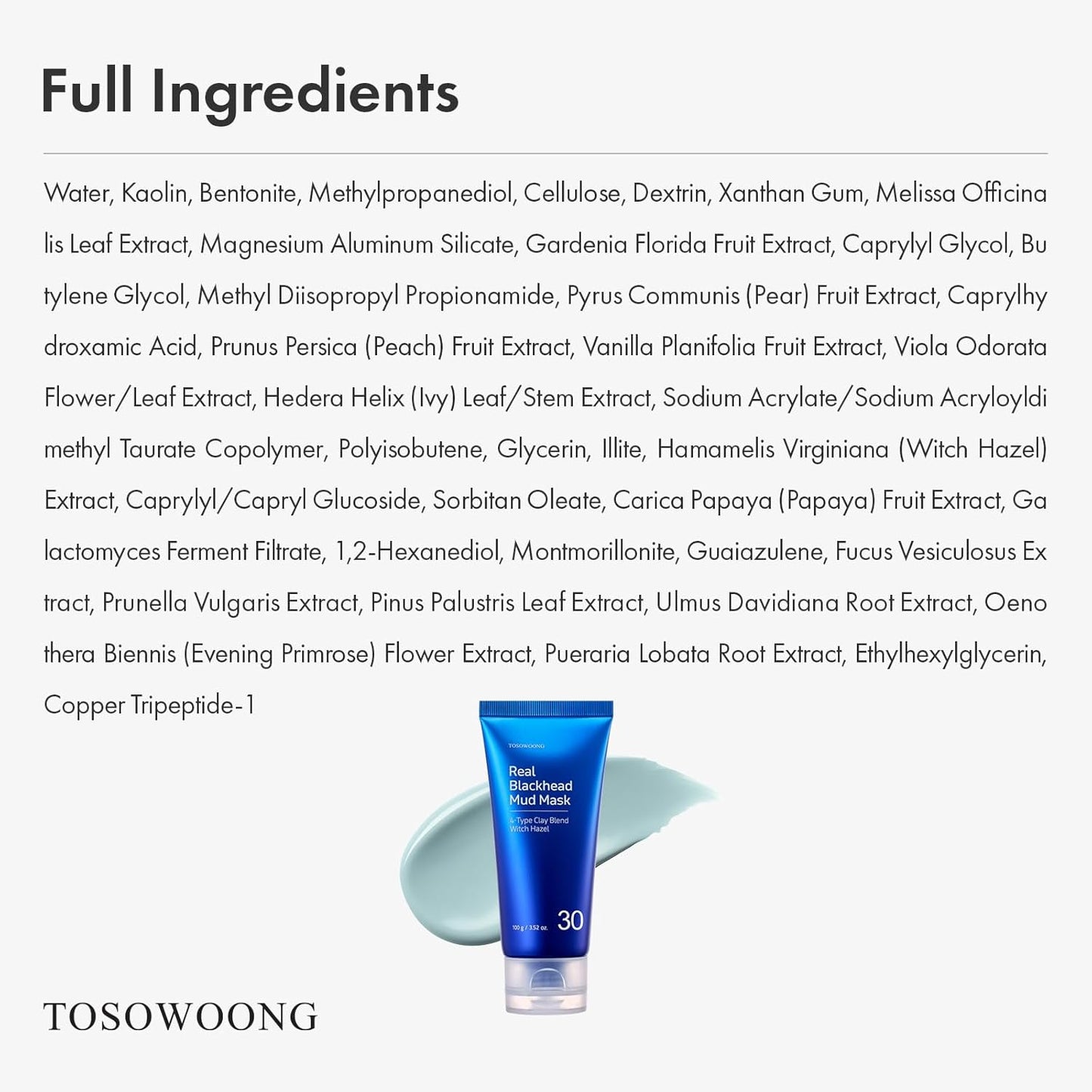 TOSOWOONG Real Blackhead Mud Mask - Pore-Purifying Clay for Deep Cleaning & Oil Control | 100 g / 3.52 oz.