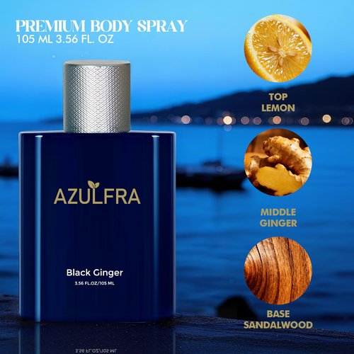Azulfra Body Spray for Men, Mens Body Refreshing Spray, Notes of Lemon Ginger and Sandalwood, 3.56 Fl.Oz