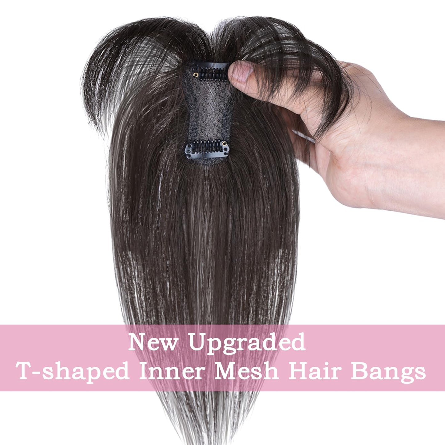 MORICA Bangs Hair Clip, 360° 3D Cover Clip in Bangs 100% Real Human Hair Toppers with Bangs,Hair pieces Clip on Bangs for Women Fake Bangs for Daily Wear (Brown Black, 5×7 3D Bangs)