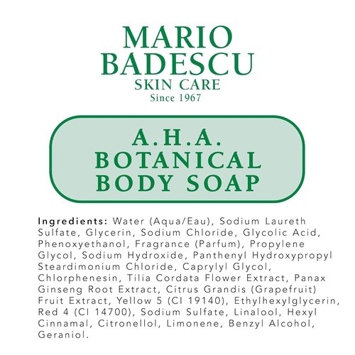 Mario Badescu AHA Botanical Body Wash - Moisturizing Exfoliating Soap with Glycolic Acid & Fruit Enzymes for Brighter Skin