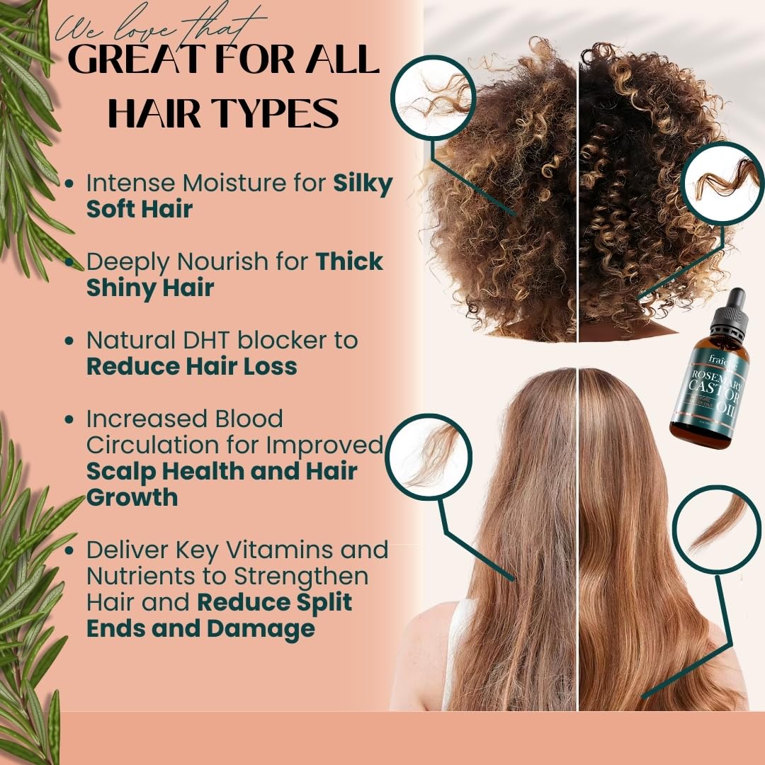 Live Fraiche Rosemary Castor Oil for Hair Growth 16oz - Rosemary Oil for Hair Growth and Thickening Pure Blend to Reduce Loss and Promote a Healthy Scalp