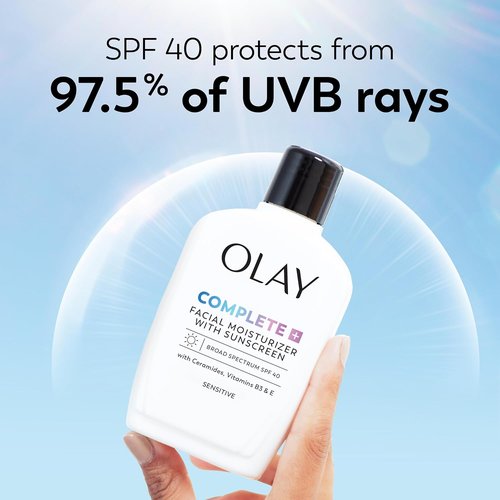 Olay Complete+ Face Moisturizer - SPF 40 Sunscreen for Sensitive Skin | Fragrance-Free, 6 Oz