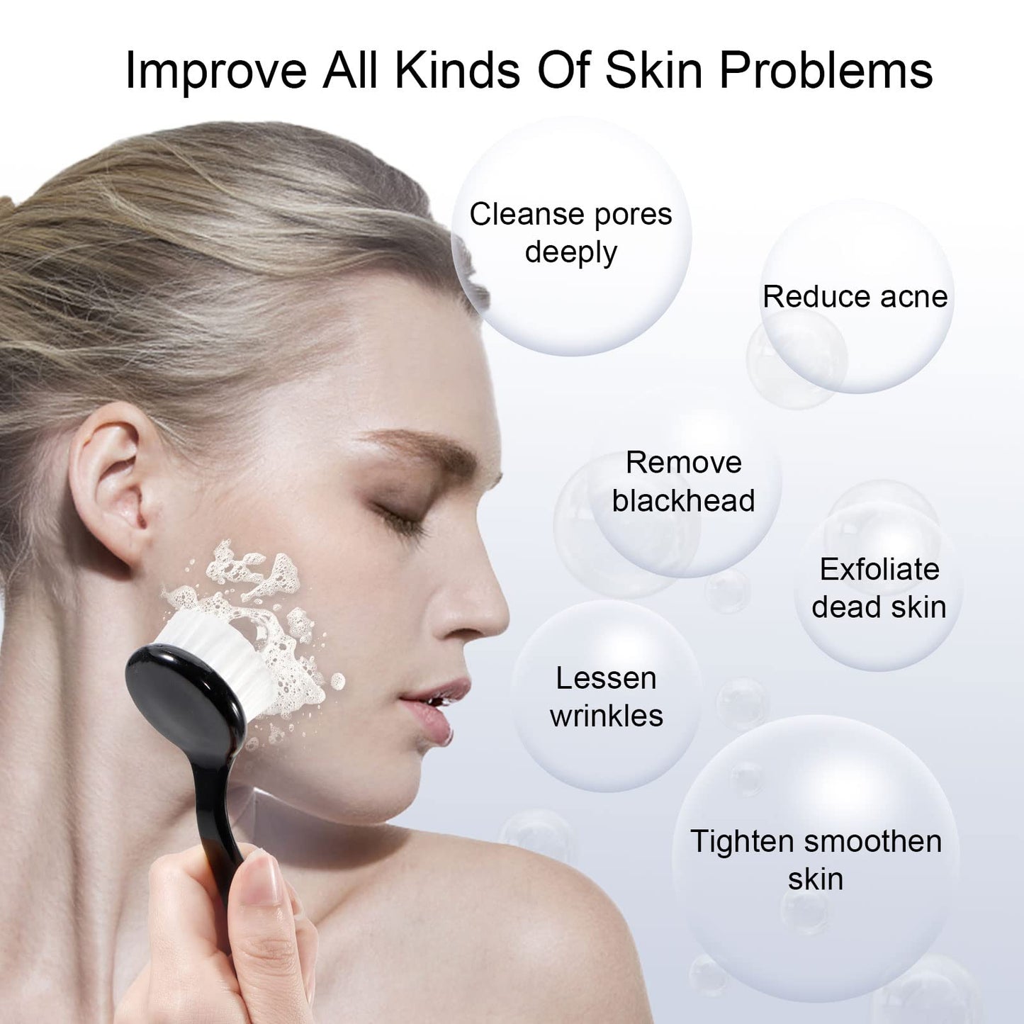 Beomeen Facial Cleansing Brush 4 PCS, Facial Exfoliating Brush Face Wash Scrub Exfoliator Brush for Makeup Skincare Removal (Black)