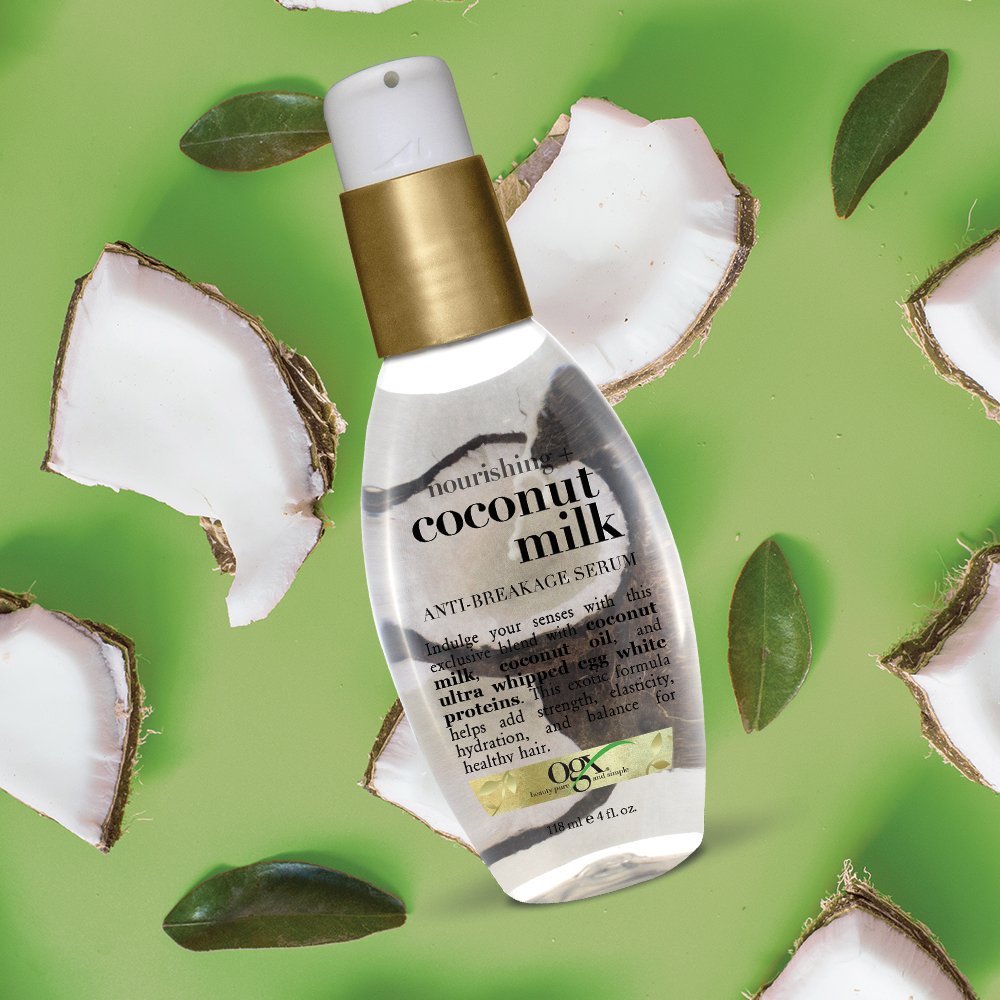 OGX Nourishing + Coconut Milk Anti-Breakage Serum, 4 Fl Oz (Pack of 2)