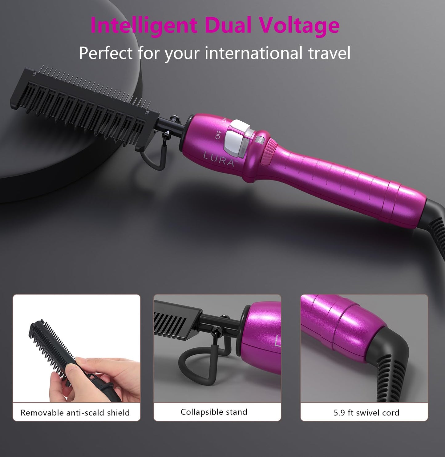 200-500°F Pink Heat Comb: Electric Pressing, Straightening, and Styling Tool for Lace Front Wigs, Black, African American, and Afro Hair