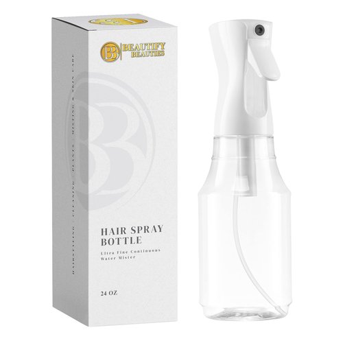 BeautifyBeauties Hair Spray Bottle – Ultra Fine Continuous Water Mister for Hairstyling, Cleaning, Plants, Misting & Skin Care (Black, 6.8 Ounces)