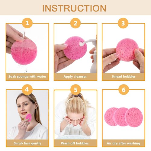 50-Count Compressed Natural Facial Sponges for Face Cleansing, Reusable Cosmetic Sponge, Used for Exfoliating and Makeup Removal With Clear Plastic Storage Jar (Colourful, 50pcs)