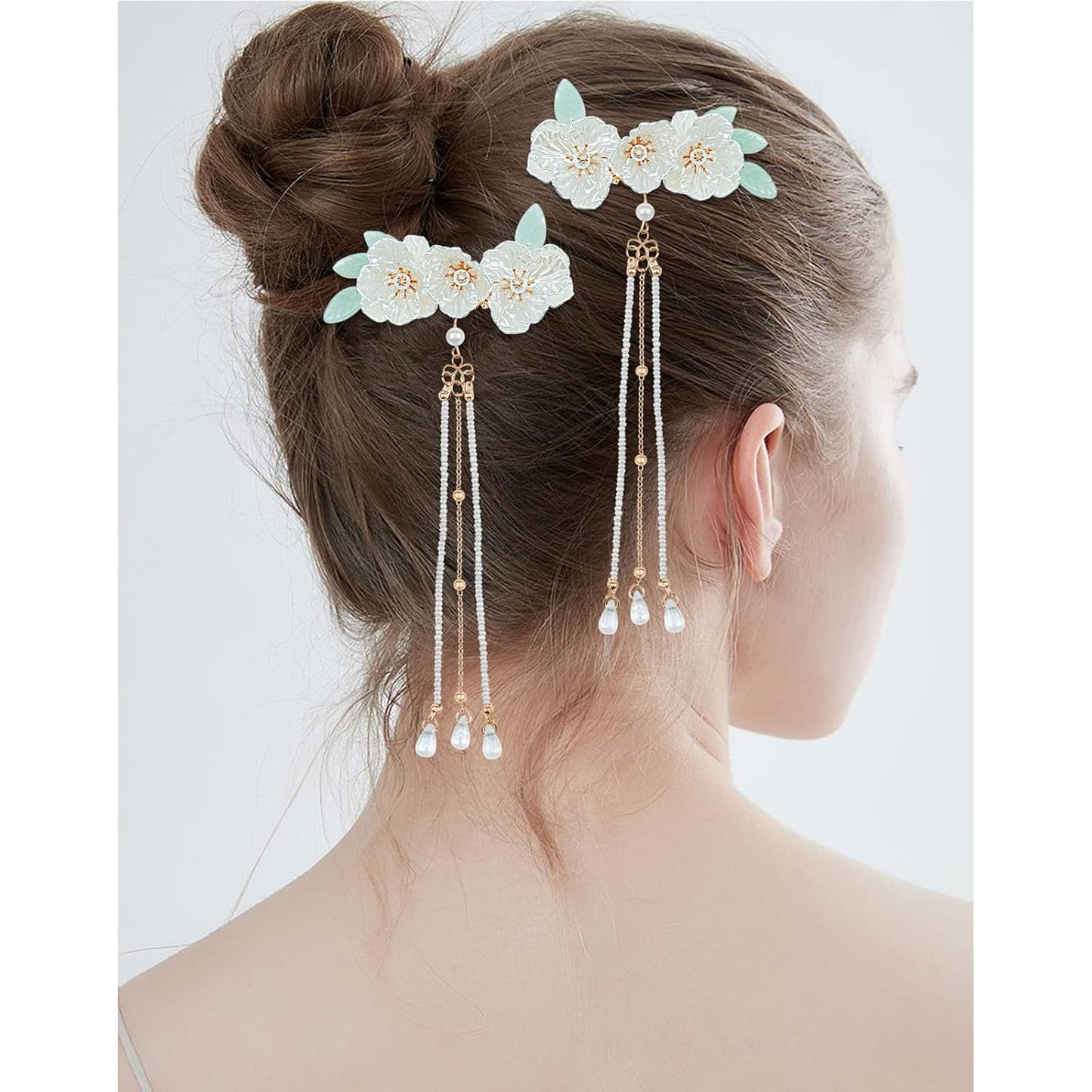 5 Pcs Flower Chinese Tassel Hair Stick Crystal Pearl Hanfu Hair Pins Classical Floral Bride Wedding Accessories for Women