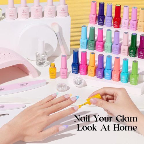 Beetles Gel Nail Polish Kit with U V Light - 45 Colors Gel Polish Set 75 Pcs One Color One Bottle Emotional Journey Kit with Top Base Coat Beauty Must Have Salon Manicure Gifts for Women Teen Girls
