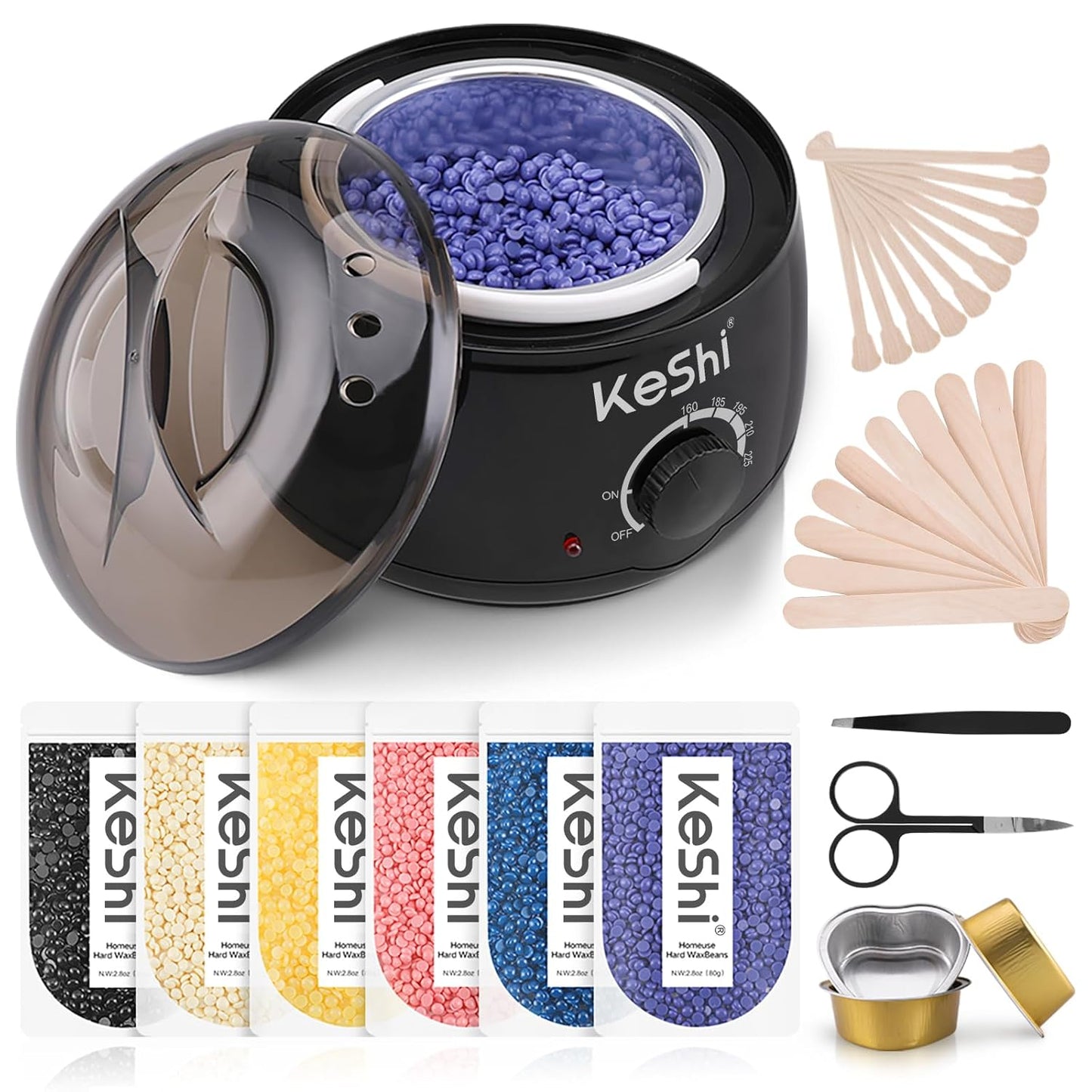 KeShi Waxing Kit, Painless Hair Removal Wax Warmer with 6 Bags Hard Wax Beans for Full Body, Legs, Face, Eyebrows & Bikini— Ideal for Both Women & Men