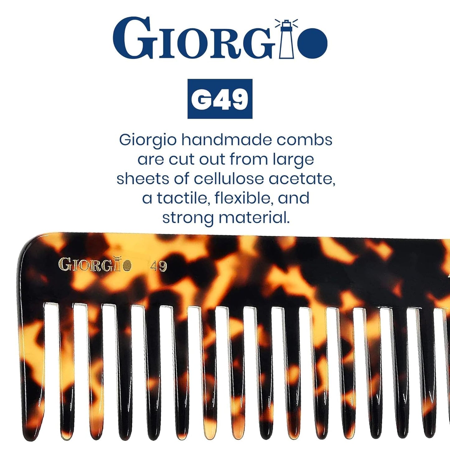 Giorgio G49 Yellow Tokio, Large Hair Detangling Comb, Wide Teeth for Thick Curly Wavy Hair, Detangler Comb For Wet and Dry, Handmade of Quality Cellulose, Saw-Cut, Hand Polished