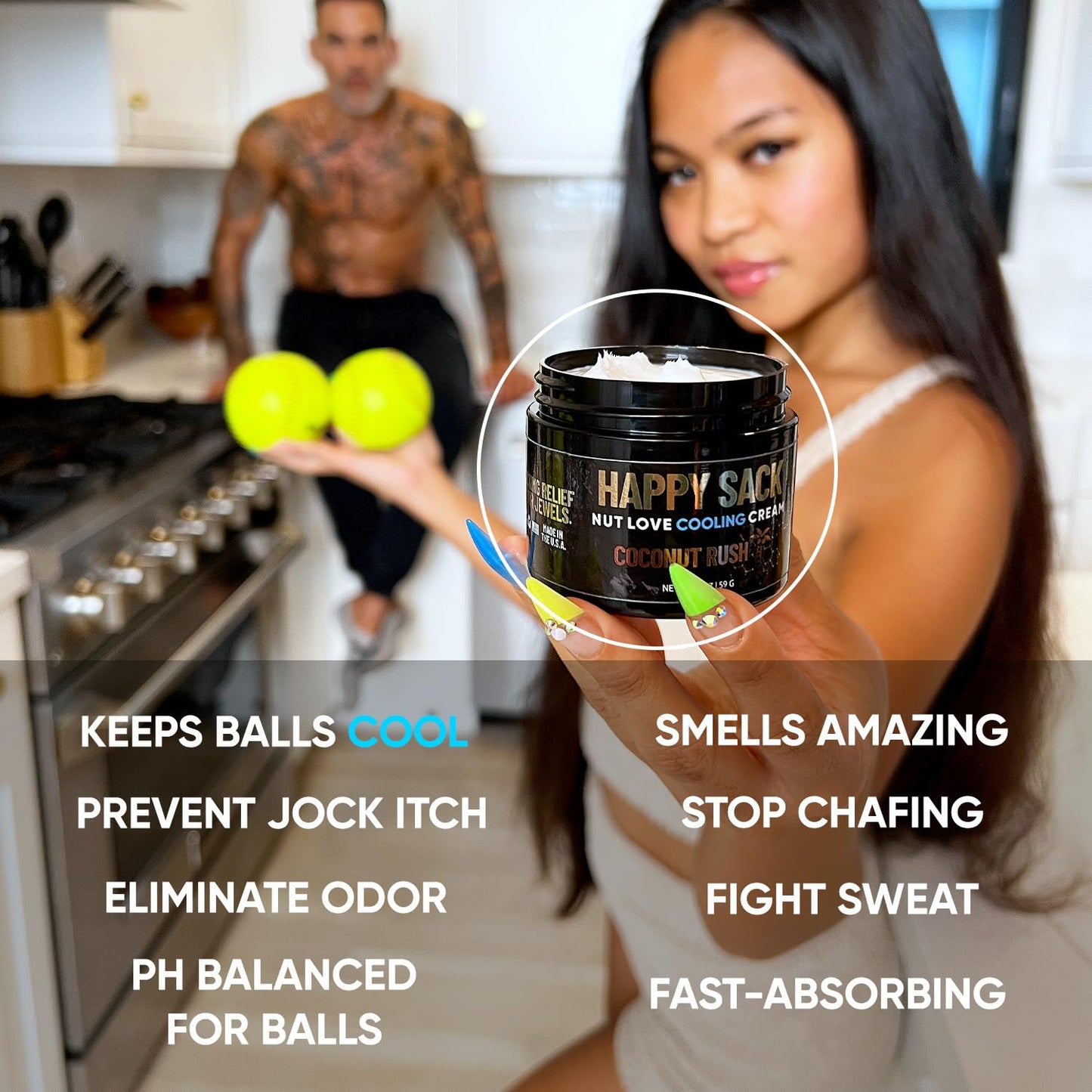 Derm Dude Happy Sack Nut Love Cooling Cream - Anti-Chafing Ball Deodorant for Men - Odor Control - Aluminum-Free Comfort Cream - Gifts for Husband, Boyfriend (1 Pack, 2oz - MVP Scent)