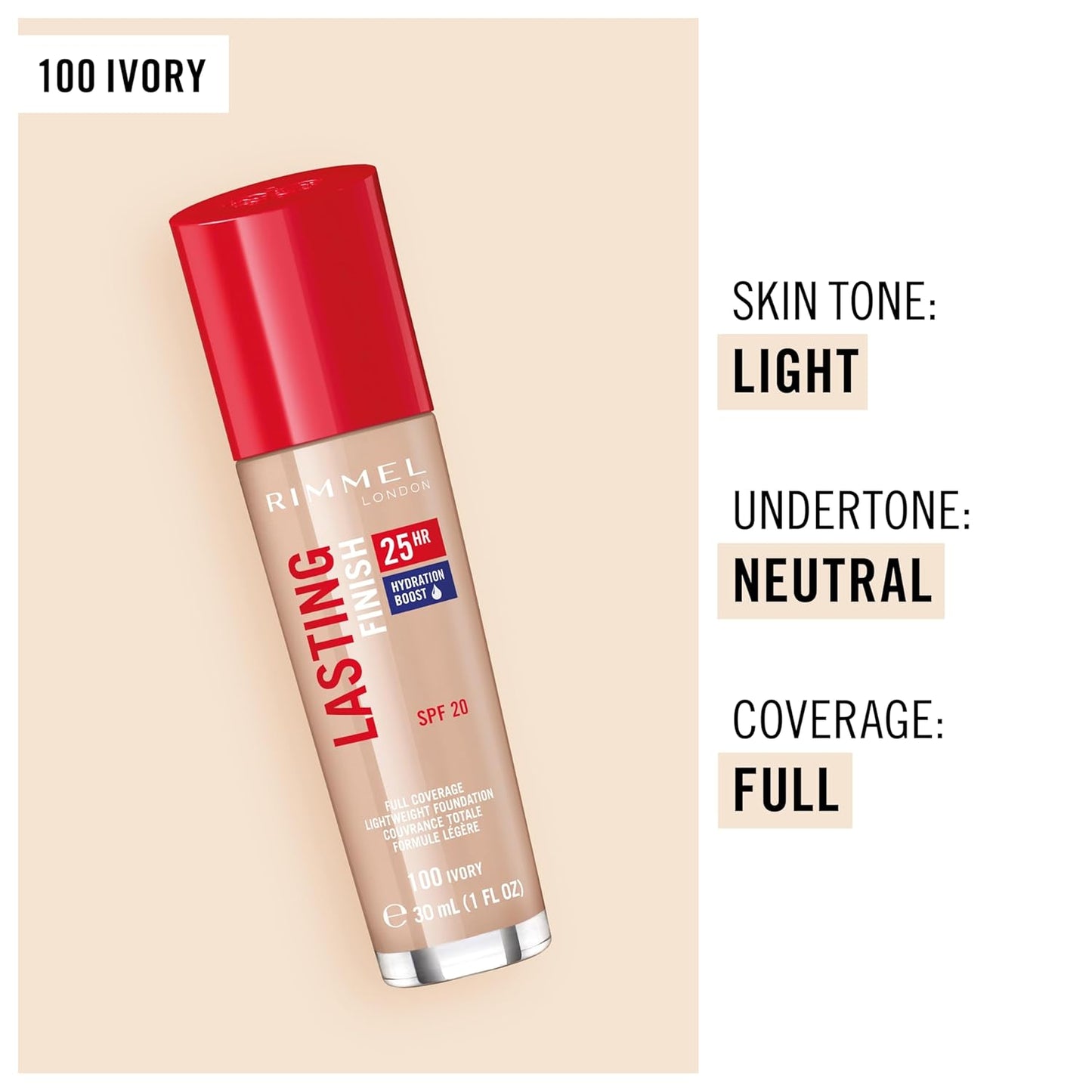 Rimmel London Lasting Finish 25HR - 200 Soft Beige - Foundation, 25-Hour Wear, Full Coverage, Waterproof, 1oz