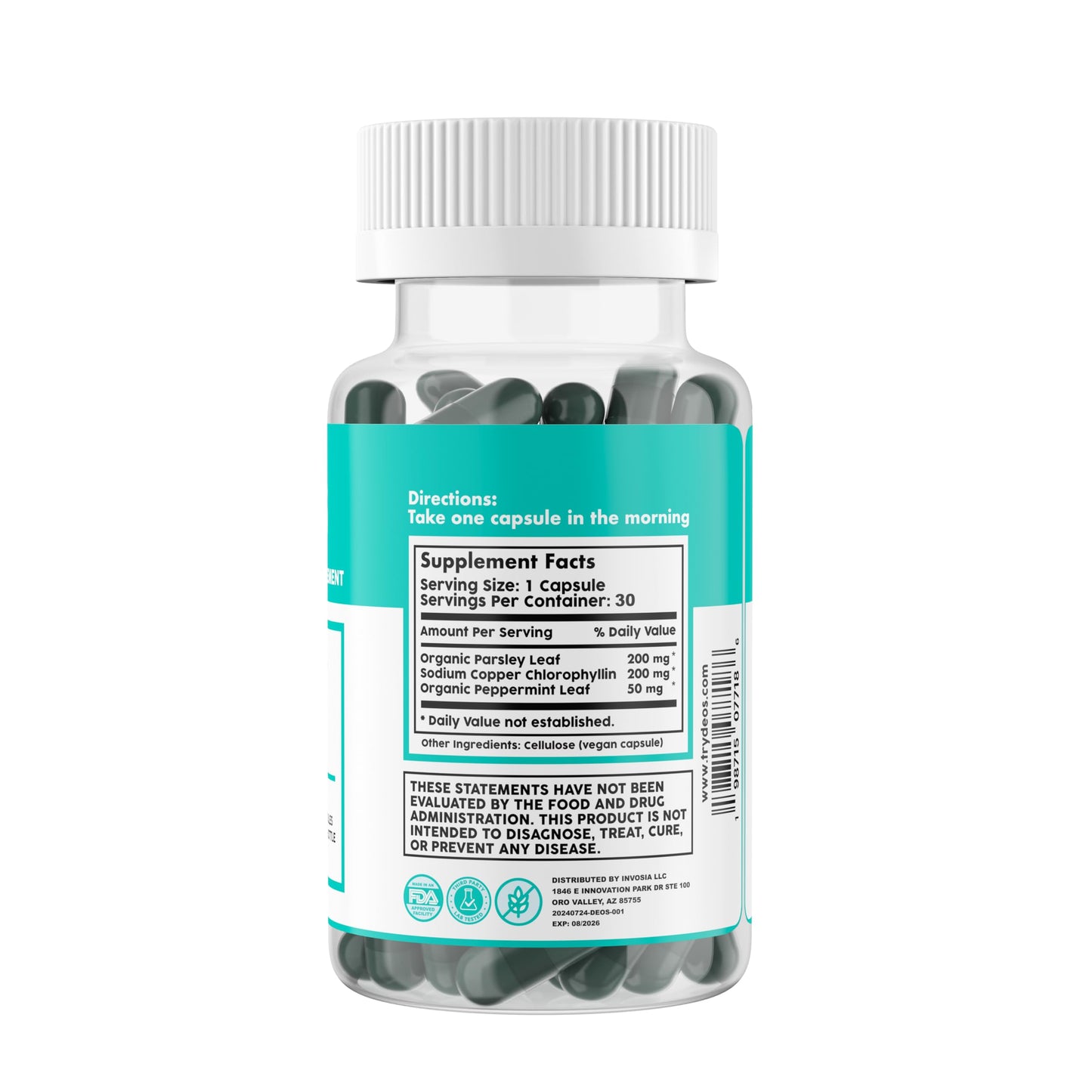 DEOS Internal Deodorant Supplement β Full Body Deodorizer for Gut Health, Skin Health, Detox & Digestion Support β Natural Odor Control Chlorophyll Pills for Head-to-Toe Freshness | 30 Capsules