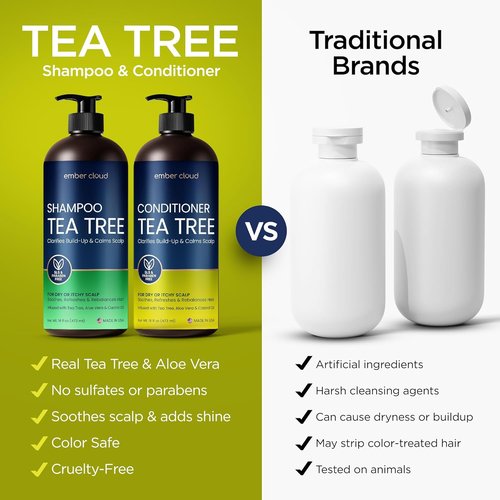 Regine Switzerland Tea Tree Rosemary Shampoo & Conditioner Set - Nourishing Cleanse & Scalp Support for All Hair Types | Paraben & Sulfate Free (16 Oz Each)