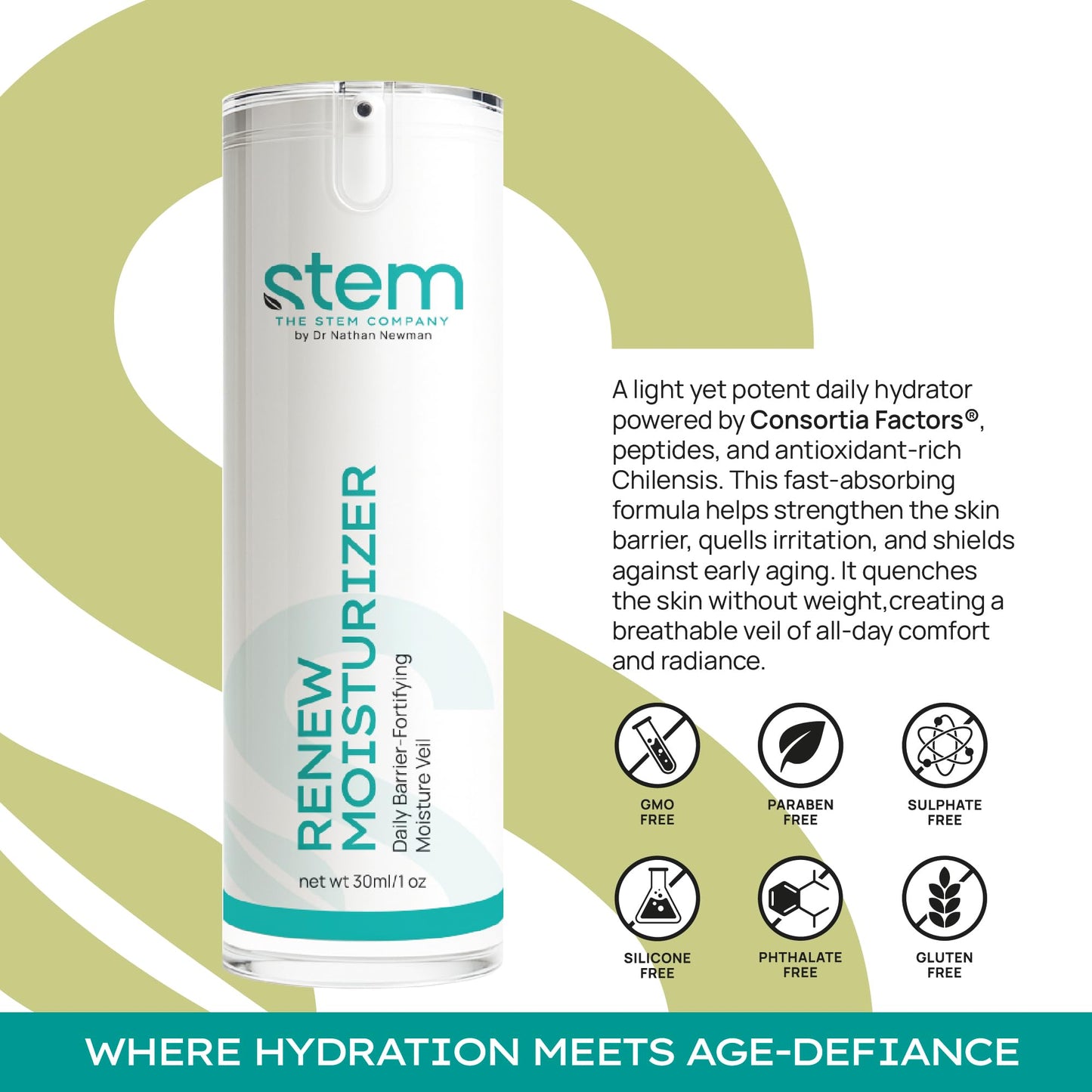 STEM Natural Intelligence ReNew Cream, Daily Face Moisturizer Cream, Luxury Facial Moisturizer for Women and Men, Premium Facial Skin Care Products with Antioxidants, Neck and Face Cream, 1 oz