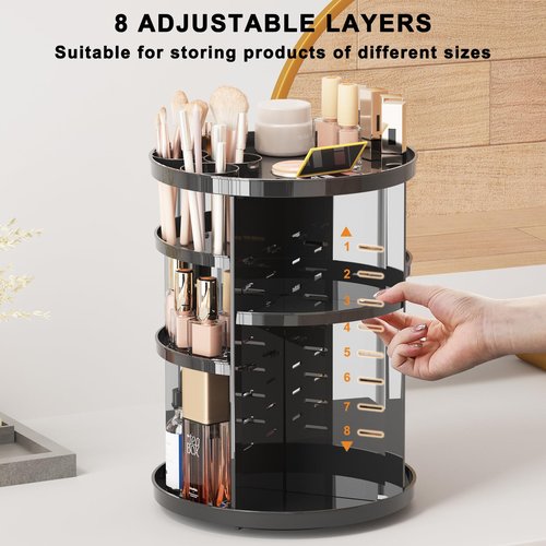 Jiavarry Rotating Makeup Organizer for Vanity, 360 Spinning Skincare Organizers with Adjustable Trays, Make Up Desk Storage Carousel Rack, Cosmetic Display Cases for Dresser Bathroom Countertop