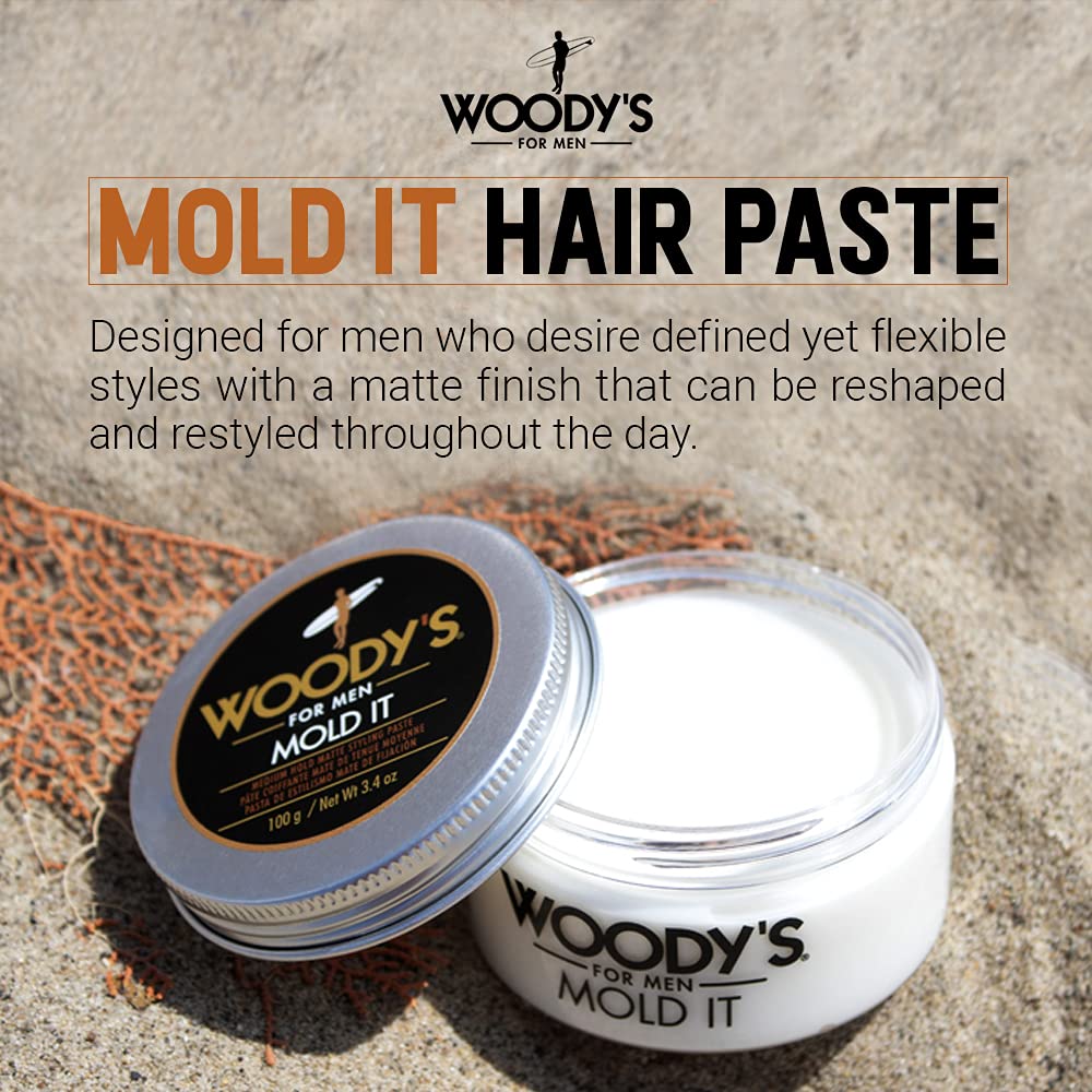 Woody's Hair Clay for Men – Matte Finish, Styling Pomade for Men Stronghold, Firm and Flexible Control, 3.4 oz. 2-Pack