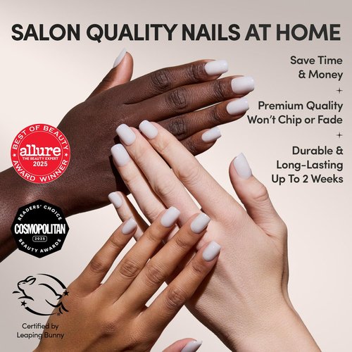 Glamnetic Press On Nails - Clean Cut | Short Squoval White Fake Nails, Salon Quality Milky Nails | 15 Sizes - 30 Nail Kit with Glue