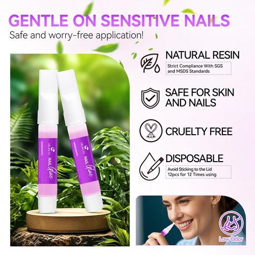 Nail Glue Tips Strong Adhesive: 12 pcs Gelike EC Super Strong for Acrylic Nails - Long Lasting Nail Glue for Press Ons - for Art Slaon Home 2g/pcs