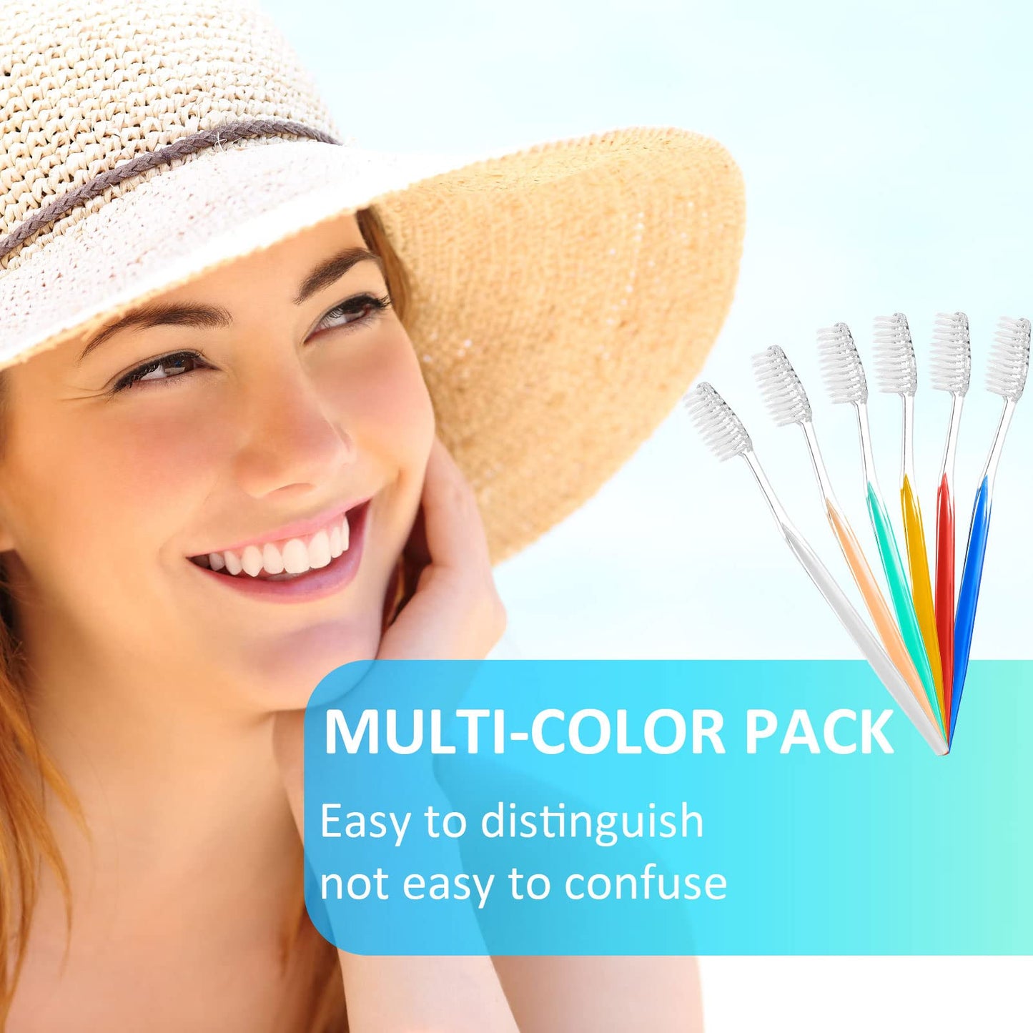 Honeydak 300 Pieces Disposable Toothbrushes Individually Wrapped Toothbrushes Medium Soft Tooth Brush Manual Travel Toothbrush Set for Adults Travel Toiletries, 6 Colors