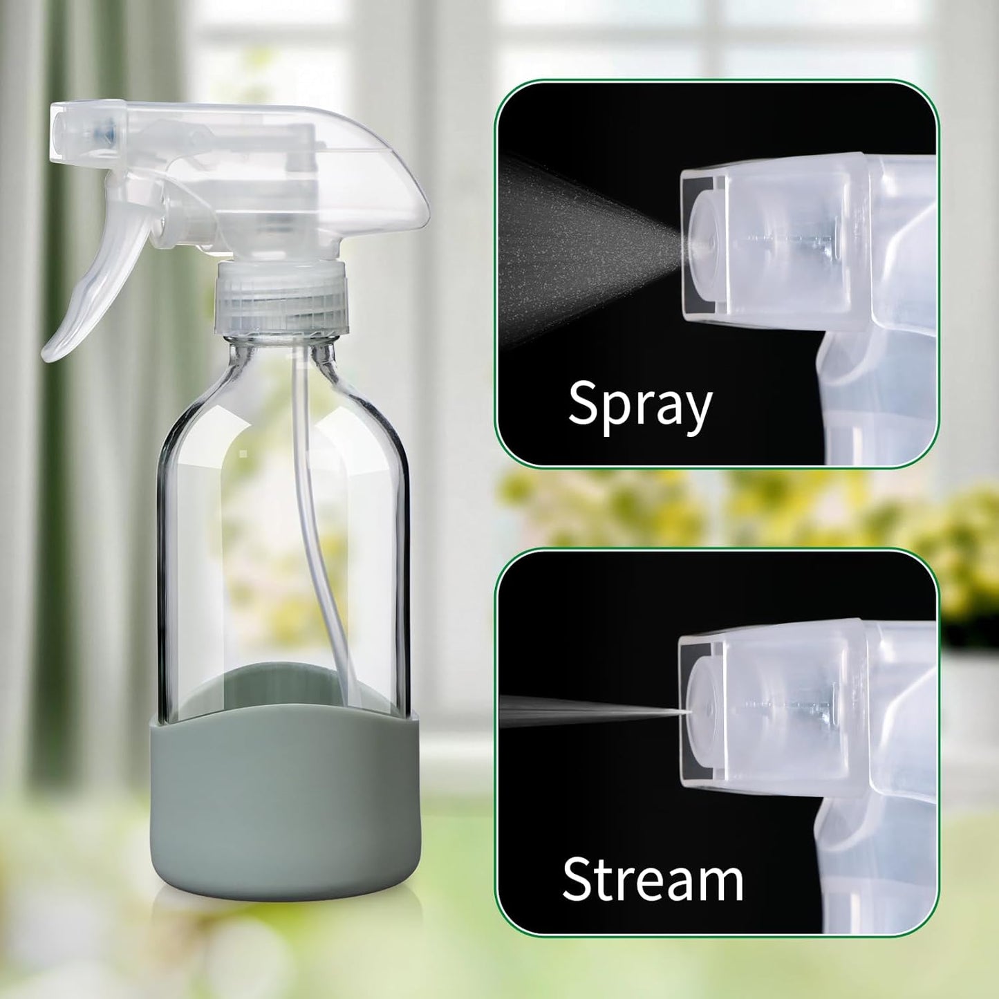 Skiennix 8oz Clear Glass Spray Bottles - Refillable, Leakproof Design for Cleaning, Hair, Plants & Essential Oils | Eco-Friendly, Adjustable Nozzle