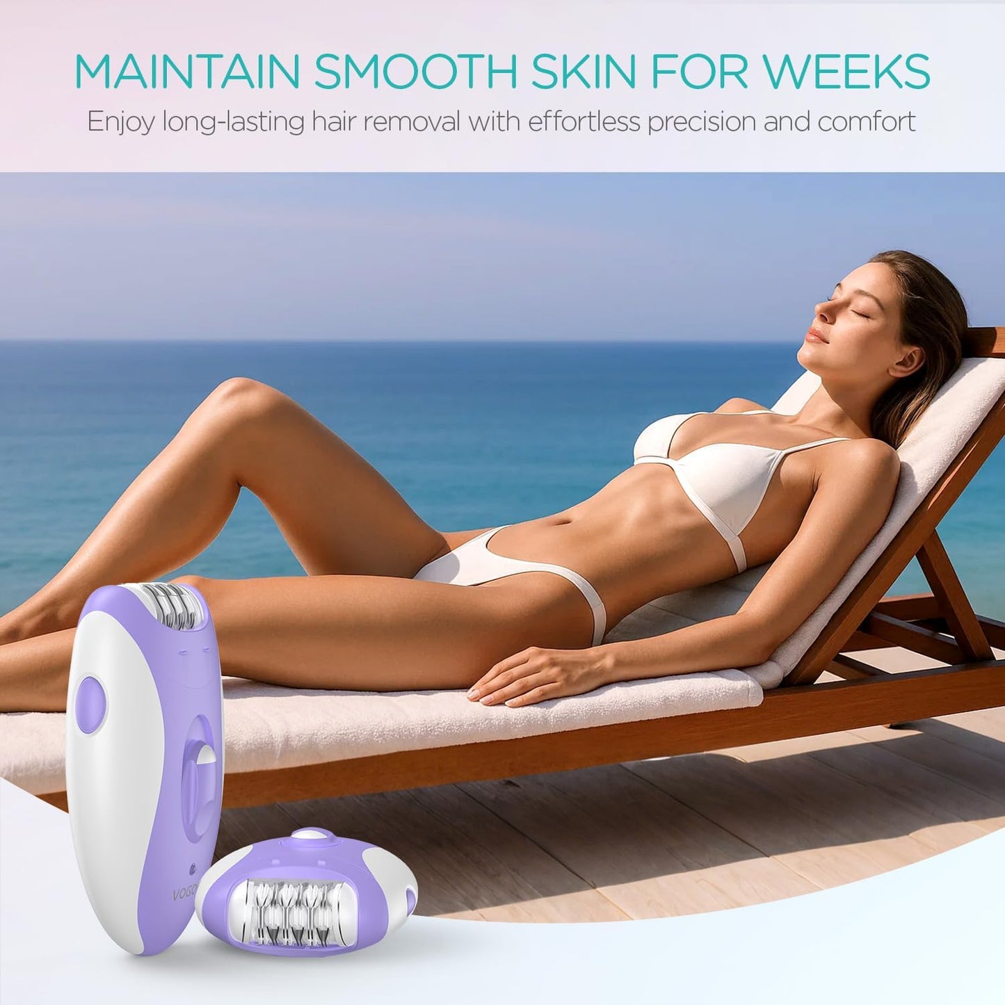 Skiennix Epilator Hair Removal - 21 Tweezers, LED Light, 2 Speeds, Cordless & Rechargeable for Arms & Legs - Purple