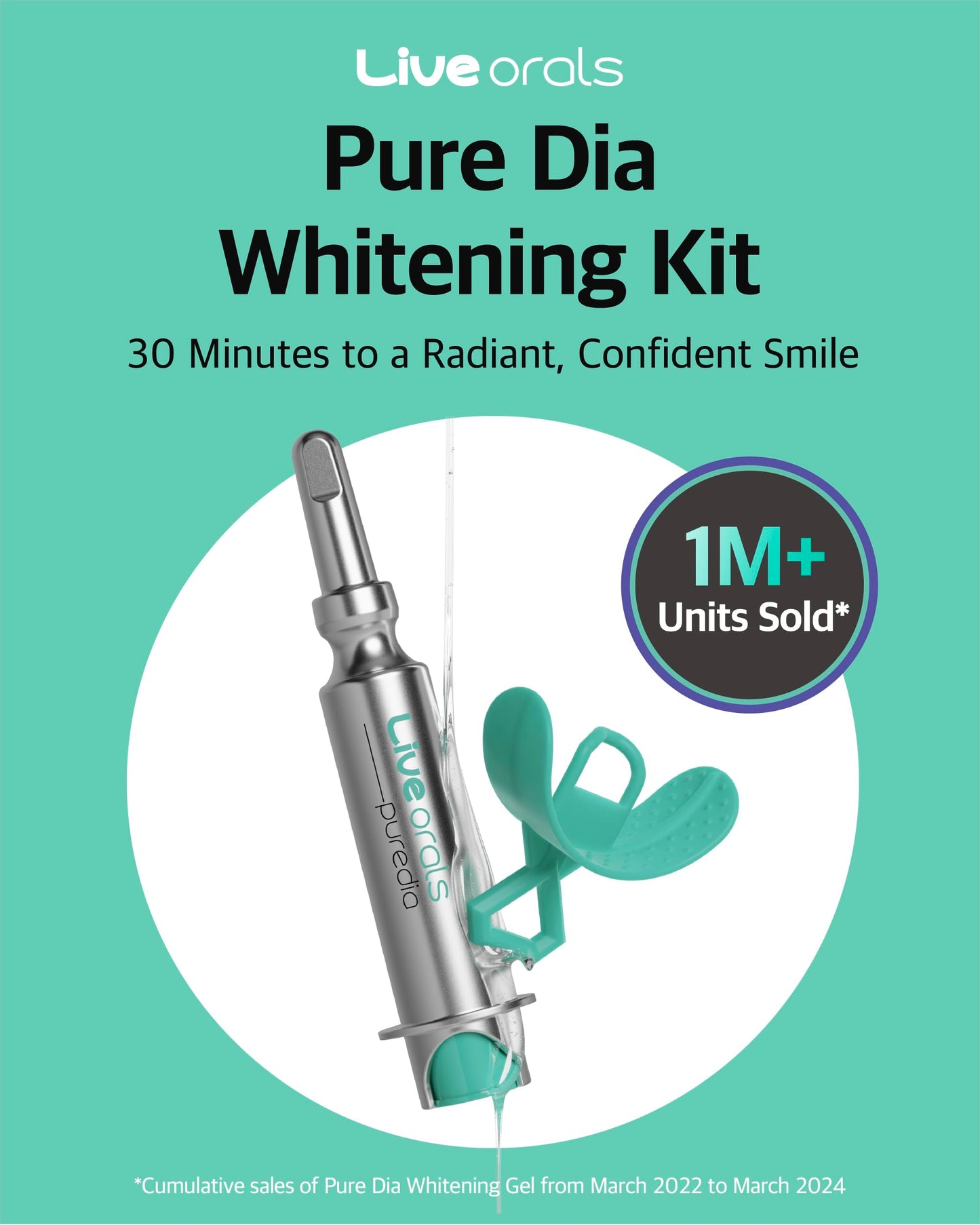 Live Orals Pure Dia Teeth Whitening Gel - Safe at-Home Kit, Hydrogen Peroxide, Mouthpiece. Dentist Formulated for Sensitive Teeth, 28 Treatments