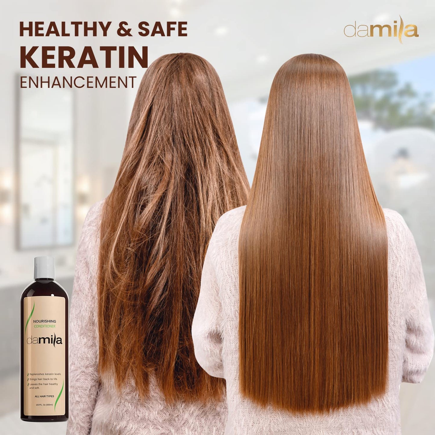 damila Nourishing Conditioner with Keratin & Aloe Vera - Perfect for Damaged, Frizzy, Curly, or Dry Hair (16.9 Fl Oz)
