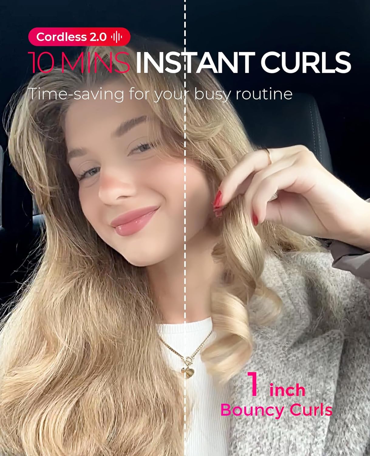 TYMO Cordless Automatic Curling Iron - 1 Inch Rotating Curling Wand for Beach Waves | Portable & Rechargeable, Tangle-Free, Gold Blush