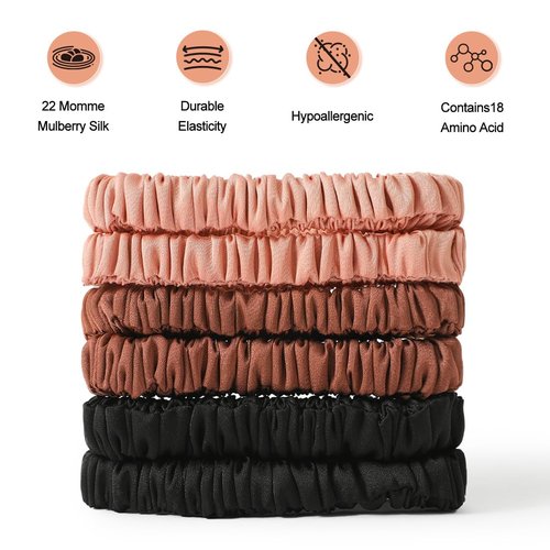 6PCS Silk Scrunchies, Elastic Mulberry Silk Hair Ties, 100% Scrunchies for Women Girls, Elastic Ponytail Holders No Damage