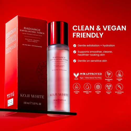 Koji White Exfoliating Toner - Hydrating 5% PHA BHA Formula with Niacinamide & Kojic Acid | 5.07 Fl Oz