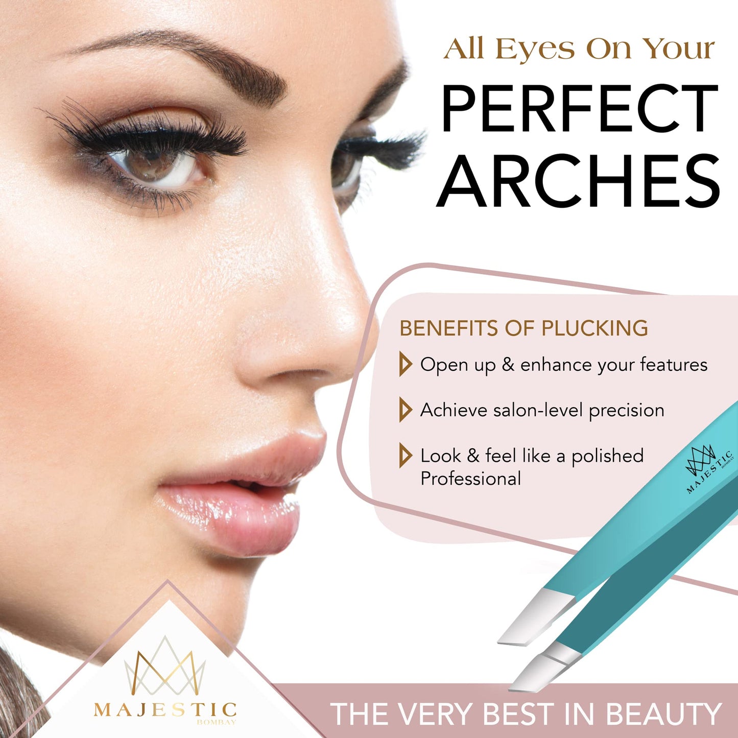 Majestic Bombay Fine Point + Slant Tweezers for Women and Men – Splinter Ticks, Facial, Brow and Ingrown Hair Removal–Sharp, Needle Nose, Surgical Tweezers Precision best tweezers for chin hair