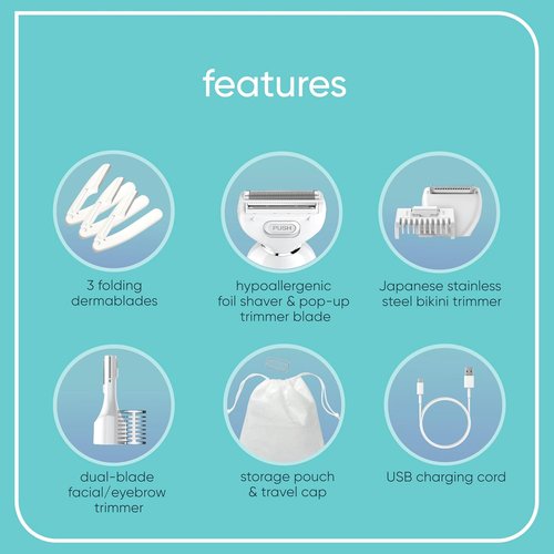 Conair Girlbomb All-in-One Shave & Trim System - Foil Shaver & Dual-Blade Trimmer | Gentle Hair Removal, White