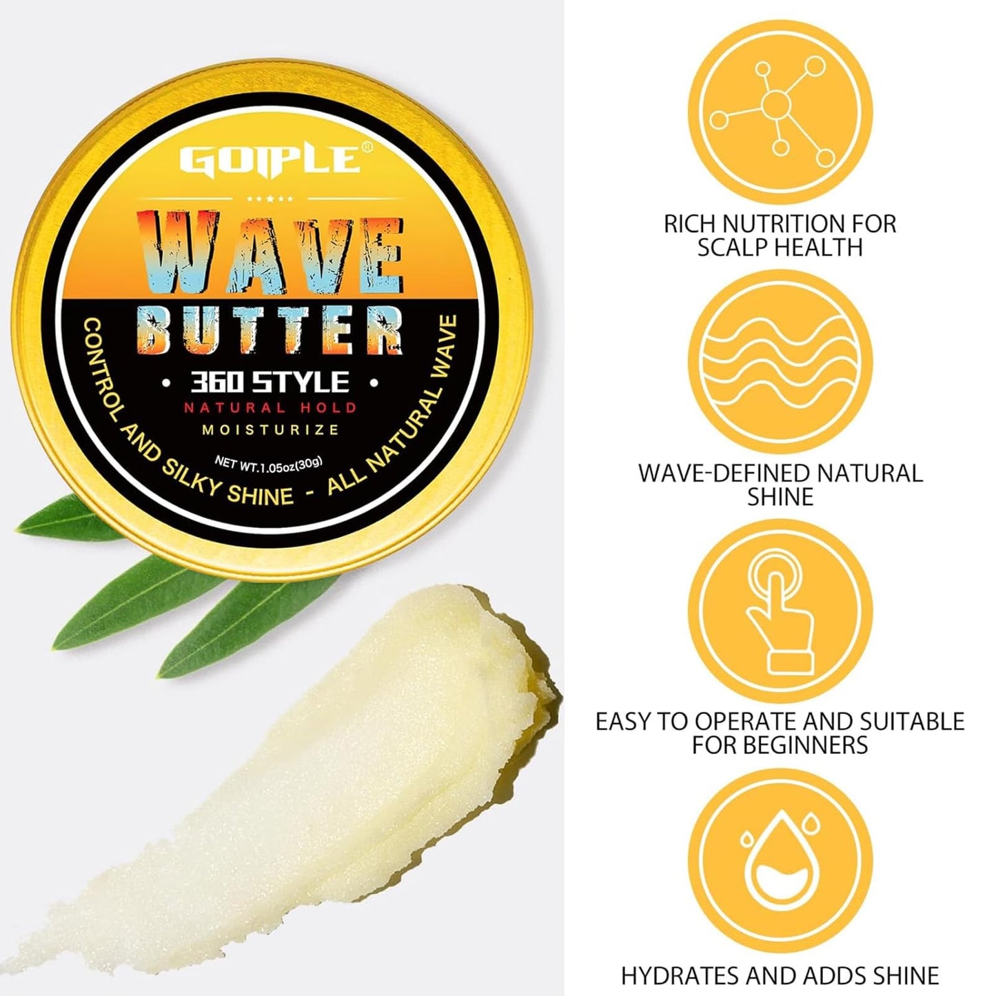 Wave Pomade for Men Strong Hold Easy Wash 360 Wave Training Hair Cream, Waves Grease for Men Promotes Layered Waves, Moisture, Control and Silky Shine, Wave Kit Curved Medium Waves Brush Silky Durag