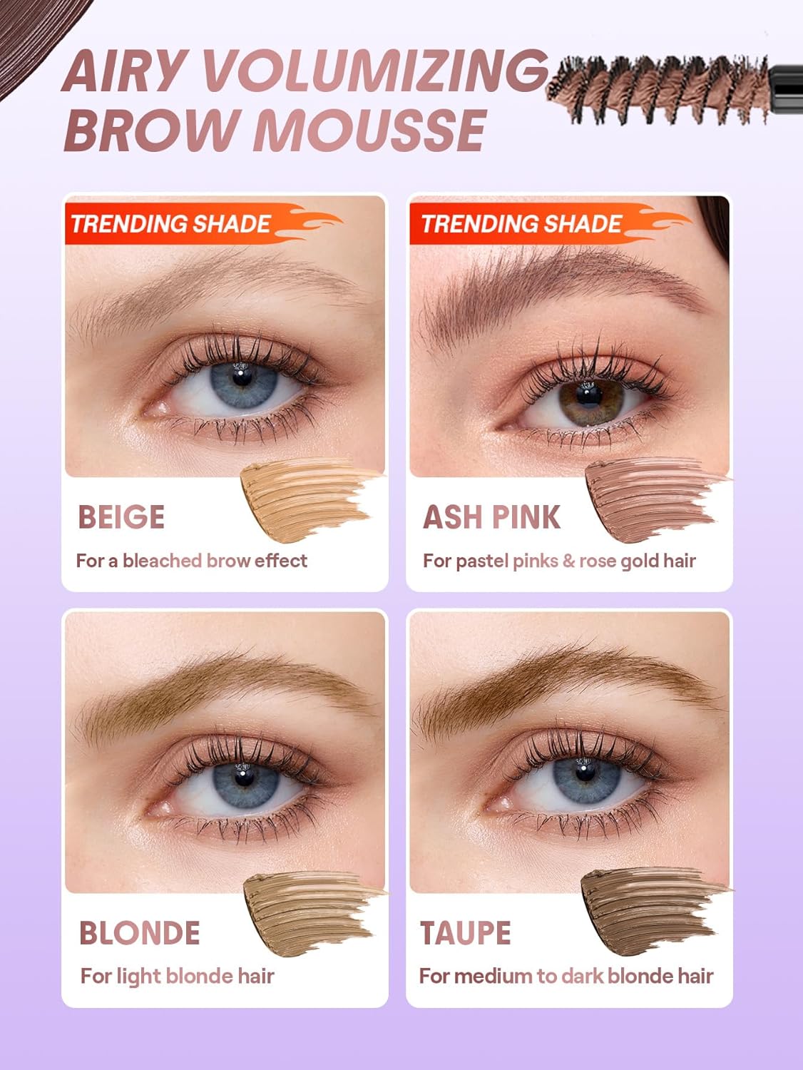 SheGlam Airy Tinted Brow Mousse - Highly Pigmented Eyebrow Gel for Shaping & Filling | Ash Pink