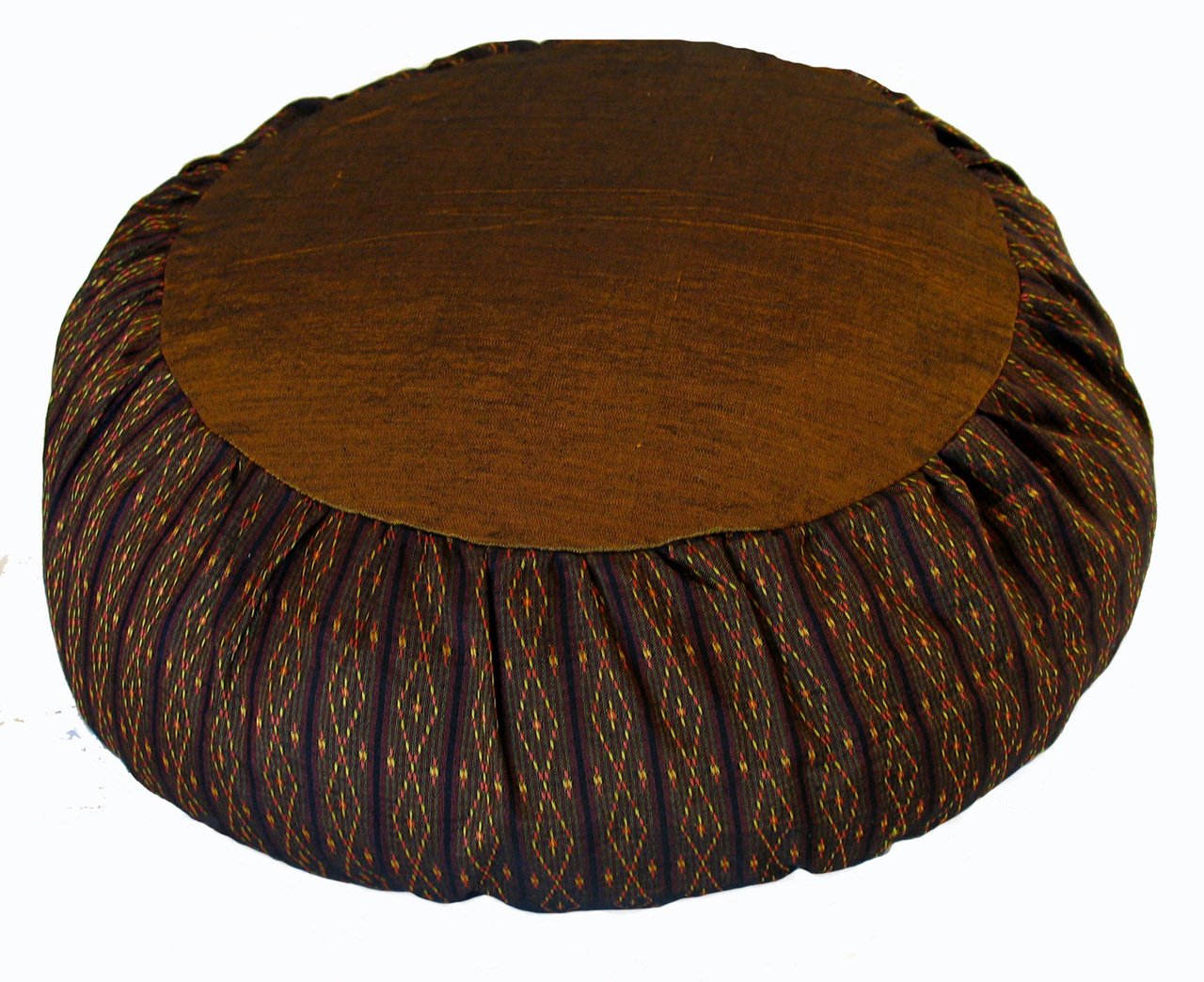 Meditation Cushion Zafu Pillow Buckwheat Fill - Global Weave Brown Gold
