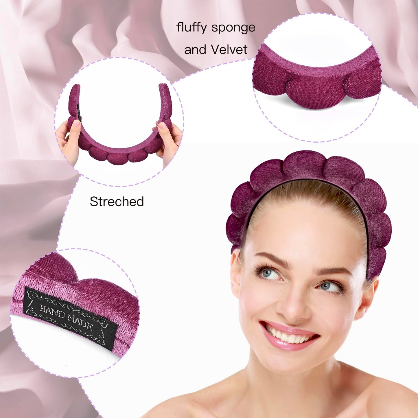 RAISEY 10 Pcs Velvet Cloth Spa Headbands for Women - Soft Hair Band for Makeup Application, Face Wash, and Beauty Routines