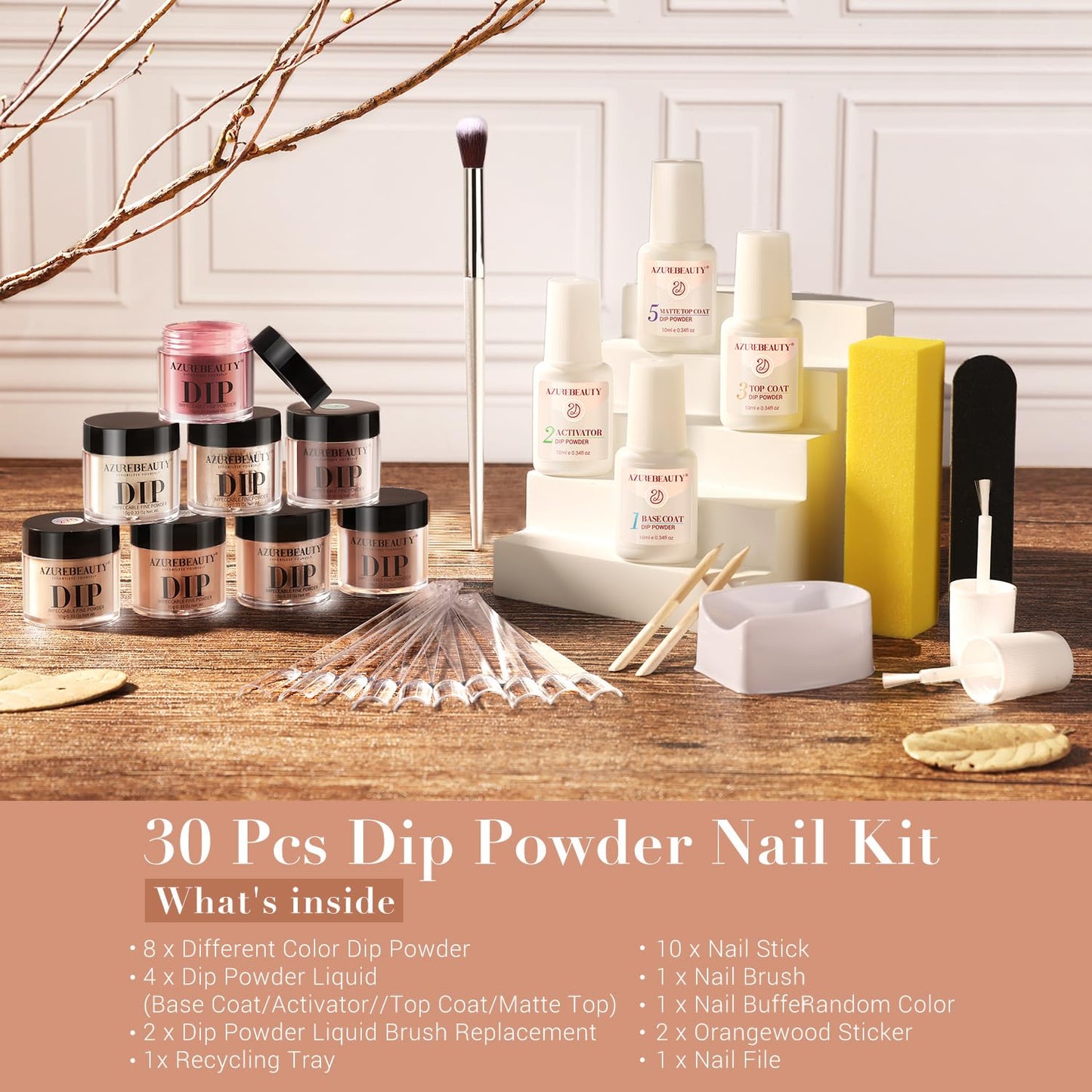 AZUREBEAUTY Dip Powder Nail Starter Kit with Matte Coat, 8 Hot Pink Glitter Neon Summer Color, Dipping Powder Liquid Set with Base/Top Coat/ Activator/10 Nail Sticks Salon at Home