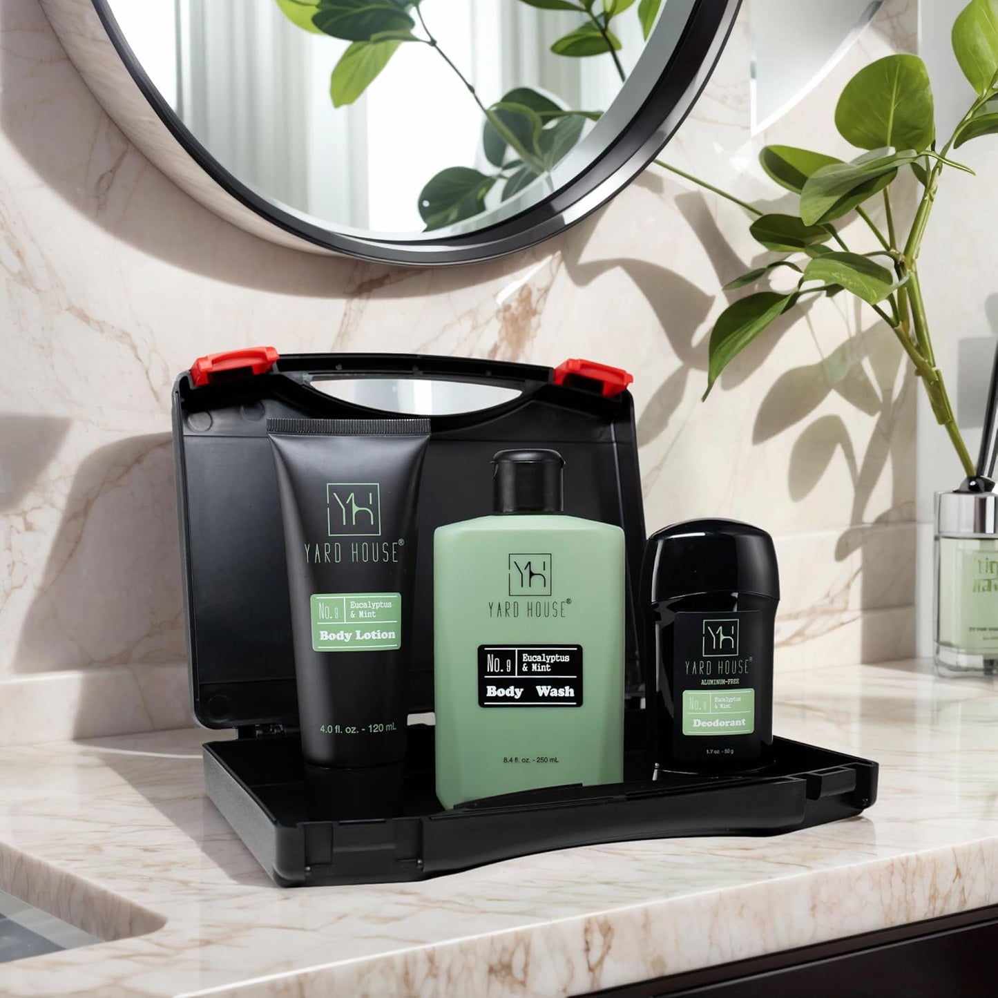 Yard House Men's Skincare Gift Set - Eucalyptus & Mint Body Wash, Lotion & Deodorant | Premium Grooming Kit for Travel
