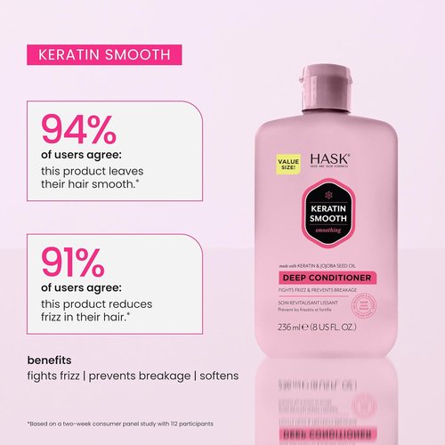 HASK Keratin Smoothing Deep Conditioner - Color Safe, Gluten Free & Sulfate Free | 8 Fl Oz
