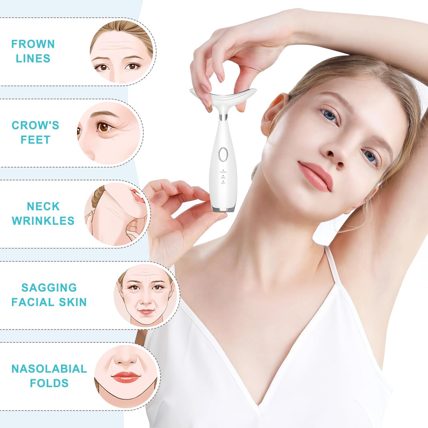 Neck Face Beauty Device, Skin Care Face Massager, 3 in 1 Facial Massage Tool with Heating & Vibration