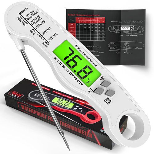 Fast Instant Read Meat Thermometer with Backlight - Waterproof Digital Food Probe for Grilling, Cooking, Baking & Candy Making - Kitchen & BBQ Essential(Black)