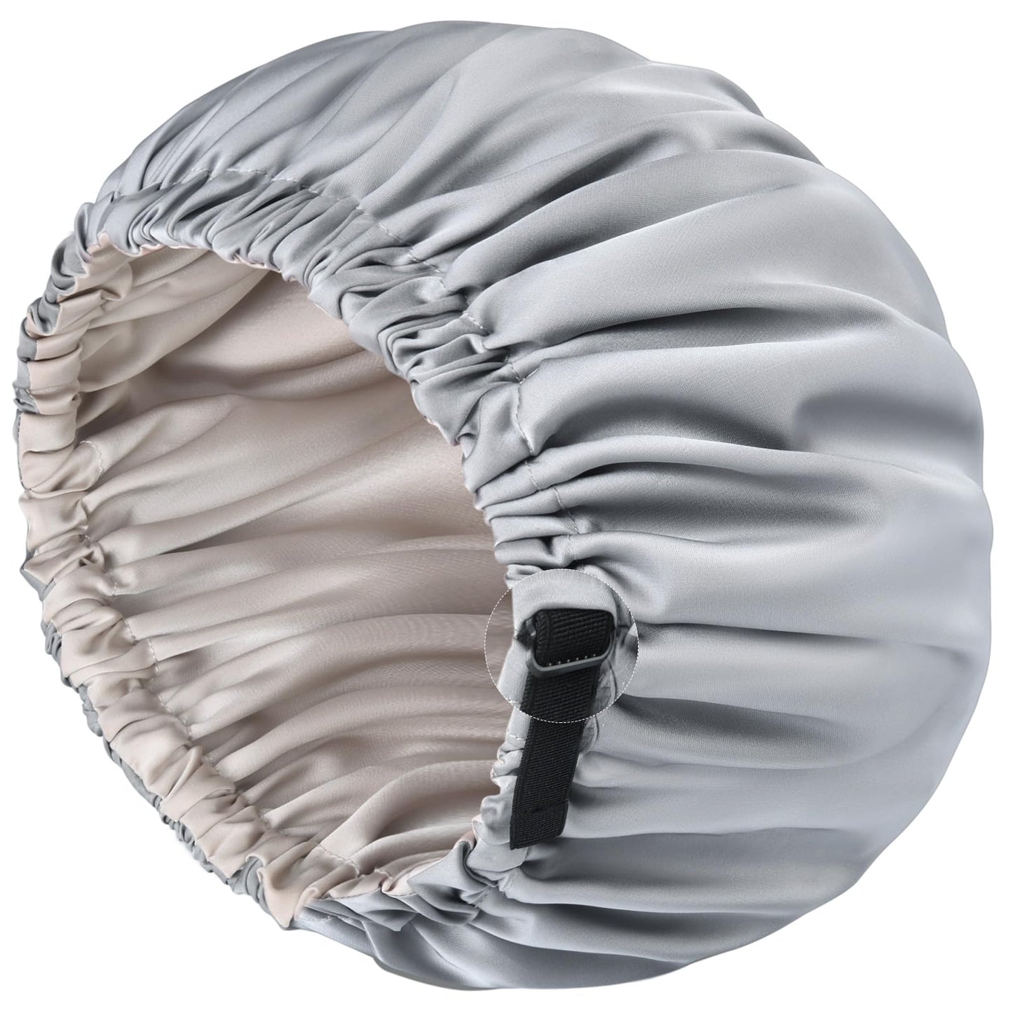 Silk Bonnet for Men Sleeping Satin Bonnet Hair Bonnets Double Layer Ajustable Bonnet Curly Braids Hair for Black Men and Women Sleep Cap (Grey/Champagne)