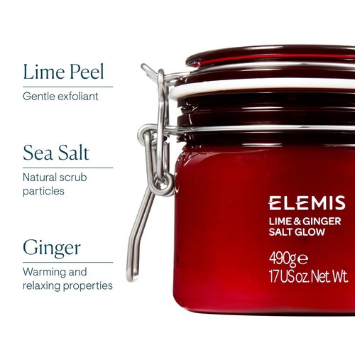 ELEMIS Exotic Lime & Ginger Salt Glow - Invigorating Exfoliating Salt Scrub 490g for Soft Skin