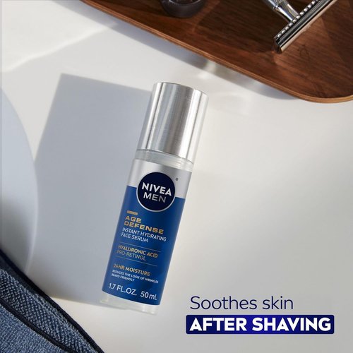 NIVEA MEN Age Defense Face Serum - Instant Hydration with Pro-Retinol & Hyaluronic Acid | 1.7 Fl Oz